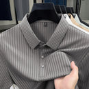 New Men's Casual Fashion Striped Short Sleeved Collar Polo Shirt Breathable and Comfortable Summer Versatile T-shirt