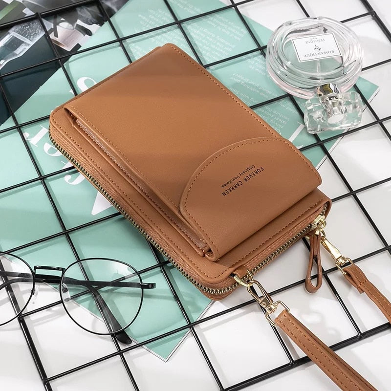 Women Shoulder Strap Purses Solid Color Leather Bag Short Travel Mobile Phone Bag Card Holders Storage Wallet Flap Pocket