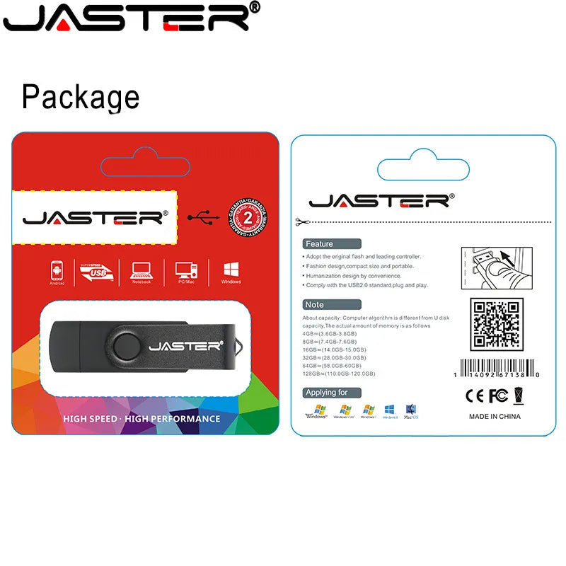 JASTER USB 2.0 OTG USB flash drive Smart Phone Tablet PC 4GB 8GB 16GB 32GB 64GB флешка Pendrives OTG Real Capacity Usb stick