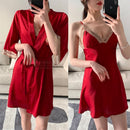 Satin Robe Set Sexy Female Sleepwear Kimono Bathrobe Lace Trim Bride Bridesmaid Dressing Gown Casual Nightgown