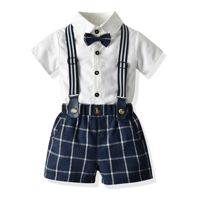 Baby Boy Gentleman Clothes Set Suit For Toddler White Shirt with Bow Tie+Suspender Shorts Formal Newborn Boys Clothes