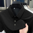 New Men's Casual Fashion Striped Short Sleeved Collar Polo Shirt Breathable and Comfortable Summer Versatile T-shirt