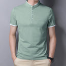 New Men's Casual and Fashionable Solid Color Short Sleeved Stand Up Collar T-shirt Summer Versatile and Comfortable Top
