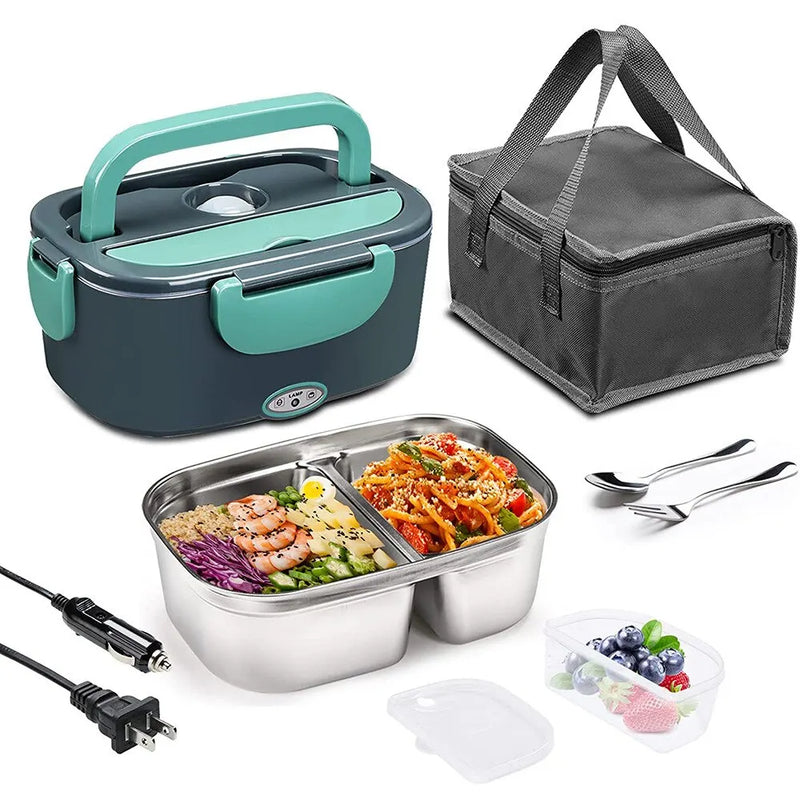 2-In-1 Electric Heating Lunch Box Car + Home 12V/220/110V Portable Stainless Steel Liner Bento Lunchbox Food Container Bento Box