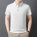 New Men's Casual Fashion Striped Short Sleeved Collar Polo Shirt Breathable and Comfortable Summer Versatile T-shirt