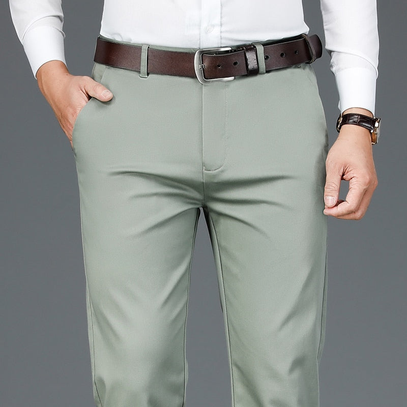 Summer Ankle-Length Casual Pants Men Thin Classic Style Fashion Slim  Straight Cotton Brand Clothing Solid Color Trousers Male