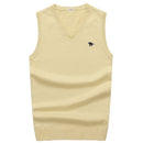 High-quality Pony Vests V-neck Knitted Sweaters Casual Men Sweaters Pullover Slim Fit 100%Cotton Solid Pullover Plus Size
