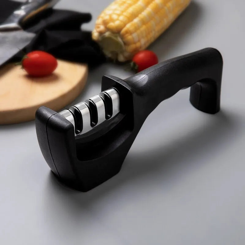 1pc Black 3 Stages Type Quick Sharpening Tool Knife Sharpener Handheld Multi Function With Non Slip Base Kitchen Knives