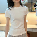 Spring Summer New Short Sleeve T-Shirt Women Solid Simple Casual Soft All-Match Hot Basic Slim Tops Tees Summer Fashion