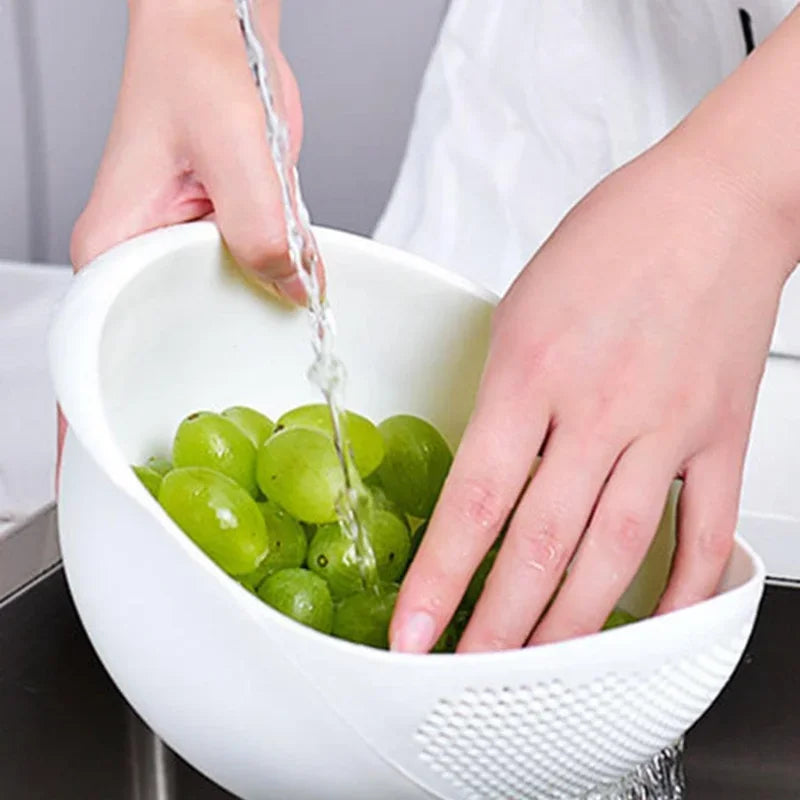 1PC-Silicone Colander Rice Bowl Drain Basket Fruit Bowl Washing Drain Basket with Handle Washing Basket Home Kitchen Organizer