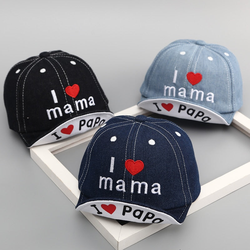 6-24 Months Spring Summer Baby Hat Baby Girls Boys Denim Baseball Cap Kids I Love Mama and Papa Flat Cap Children Sun Hat