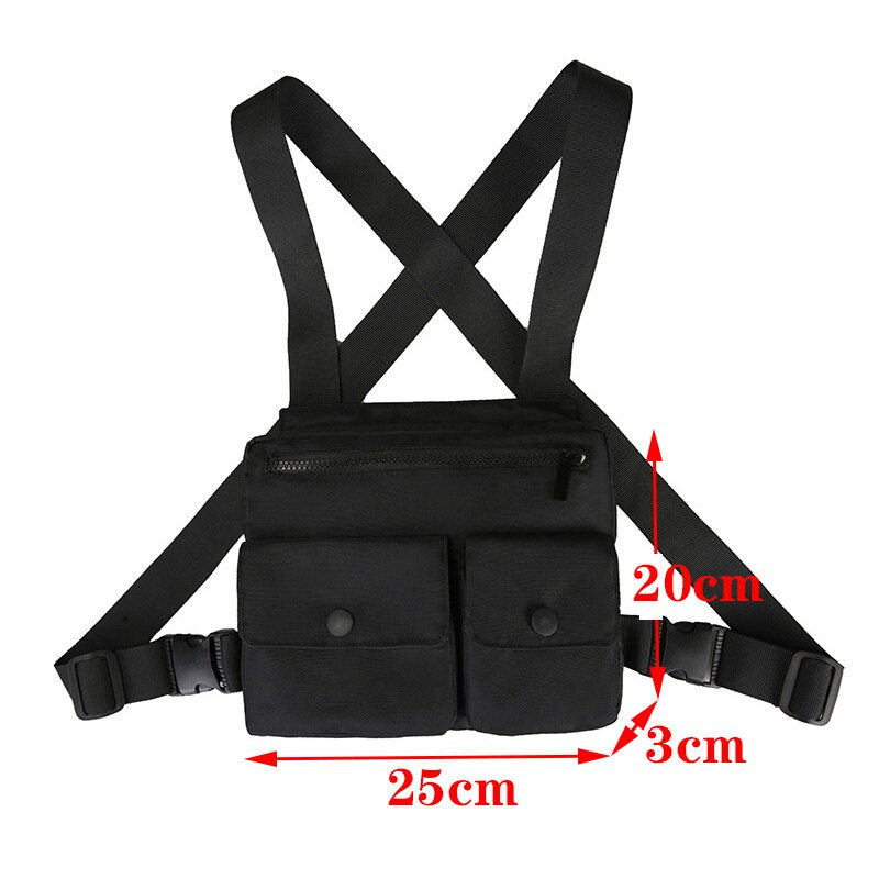 Functional Tactical Chest Bag For Men Fashion Bullet Hip Hop Vest Streetwear Bag Waist Pack Unisex Black Chest Rig Bag 899