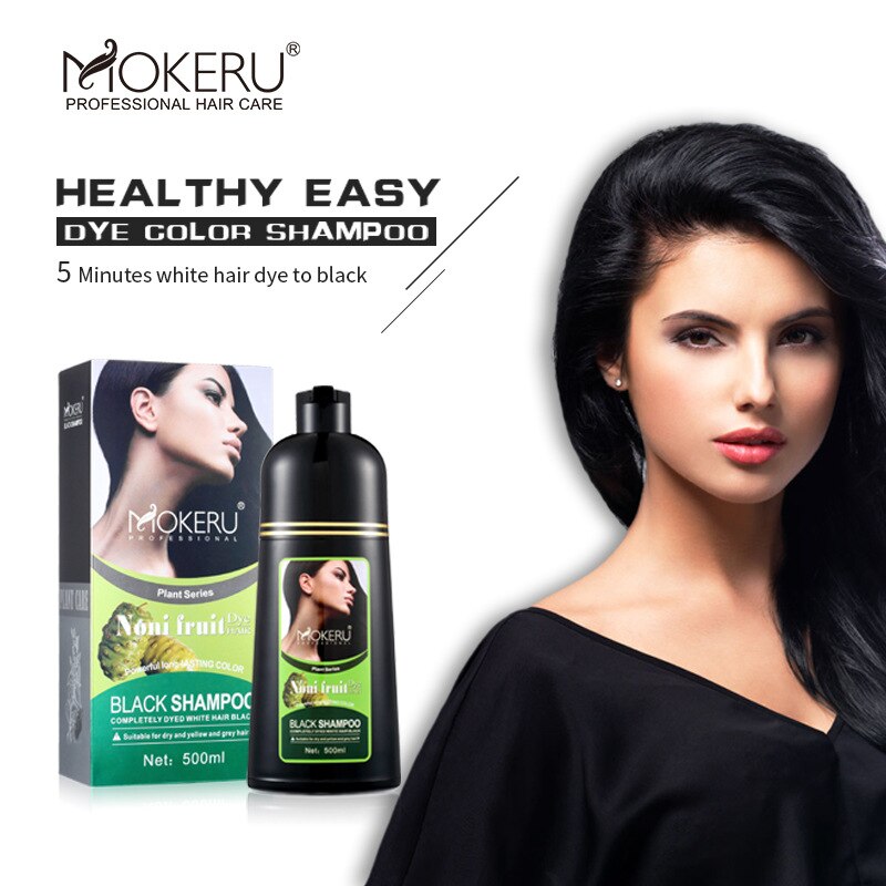 2PCS/Lot Mokeru Noni Herbal Black Hair Dye Shampoo Hair For Women Men Magic Fast Permanent Black Color Hair Dying Shampoo