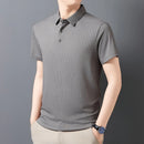 New Men's Casual Fashion Striped Short Sleeved Collar Polo Shirt Breathable and Comfortable Summer Versatile T-shirt