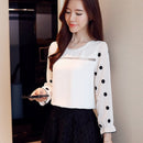 Long Sleeve Women Blouse Shirt Fashion Chiffon Women Clothing Sweet O-neck Black Dot White Feminine Tops Blusas D383 30
