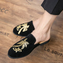 Embroidery Men's Mule Leather Half Shoes For Men Loafers Slippers Backless Casual Shoes Mules Sandals Outdoor Man Slides