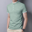New Men's Casual and Fashionable Solid Color Short Sleeved Stand Up Collar T-shirt Summer Versatile and Comfortable Top
