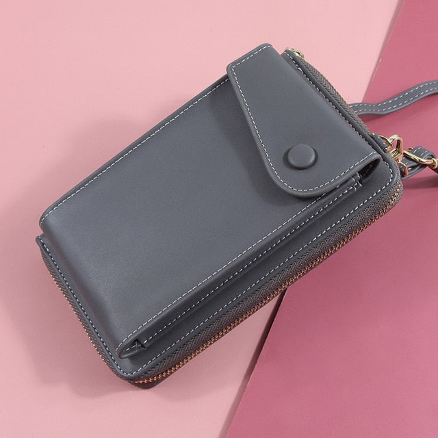 Women Shoulder Strap Purses Solid Color Leather Bag Short Travel Mobile Phone Bag Card Holders Storage Wallet Flap Pocket