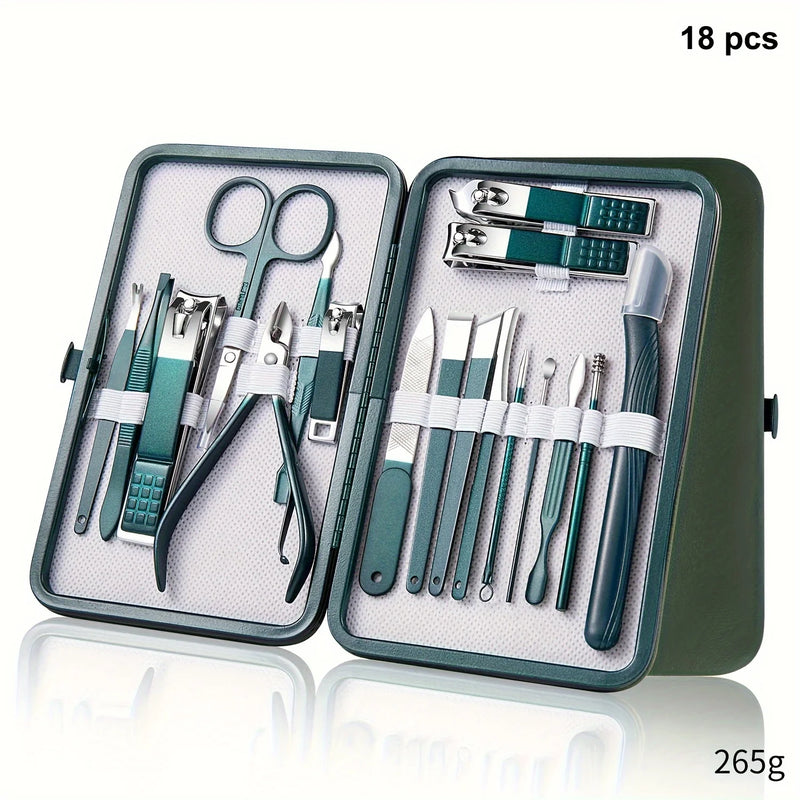 7/10/12/18 pcs Spring Green New Stainless Steel Nail Clippers Set Grooming Tool Set With Portable Case Manicure Art Tool Green N