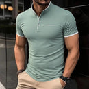 New Men's Casual and Fashionable Solid Color Short Sleeved Stand Up Collar T-shirt Summer Versatile and Comfortable Top