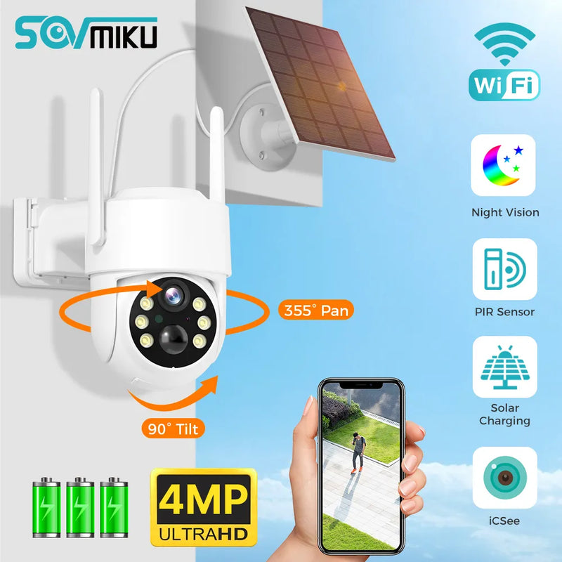 WIFI Solar Camera 4MP PIR Human Detection Outdoor Security With Solar Panel Wireless Surveillance PTZ Battery Camera iCsee