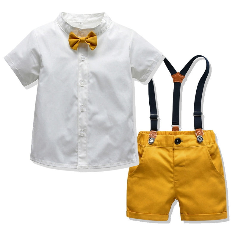 Baby Boy Gentleman Clothes Set Suit For Toddler White Shirt with Bow Tie+Suspender Shorts Formal Newborn Boys Clothes