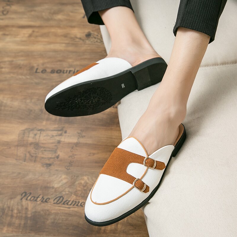 Suede Leather Shoes Men's Casual Luxury Brand Handmade Muller Loafers Men Slip-On Flats Driving Dress Shoes Half Slippers 38-48
