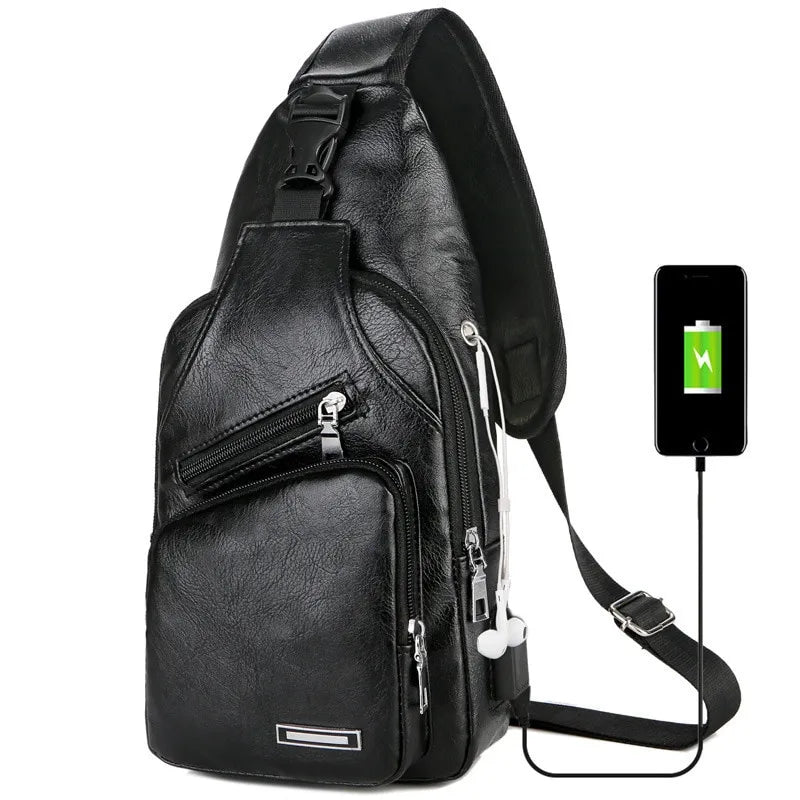 USB Charging Chest Bag With Headset Hole Mens Multifunction Single Strap Anti Theft Chest Bag With Adjustable Shoulder Strap