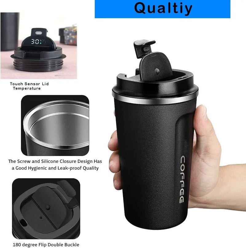 1pc 500ml Digital Coffee Mug,Stainless Steel Tea Coffee Mug Thermos Flask Travel Mug, LED Temperature Display Thermal Mug