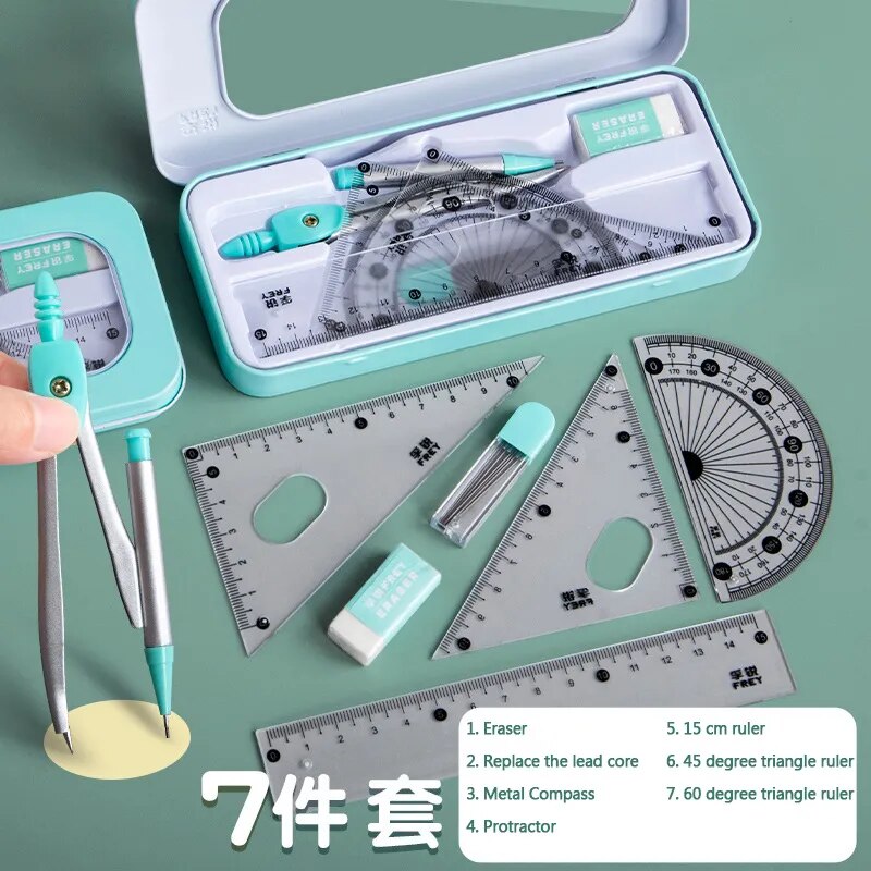 7 Pcs/set Compass Ruler Set Multi-function Mathematical Rulers Professional Drawing Tools School Supplies Students Stationery