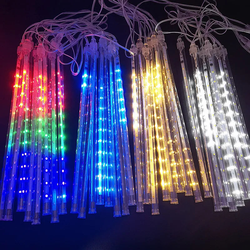 LED Meteor Shower Rain Lights Waterproof Falling Raindrop Fairy String Light for Christmas Holiday Party Patio Decor 30CM