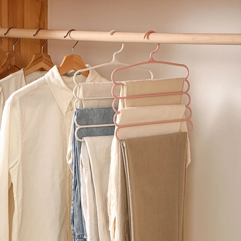Clothes Hangers Trousers Hangers Holders Closet Storage Organizers 5 Layers Pants Towel Scarfs Racks Storage Organization