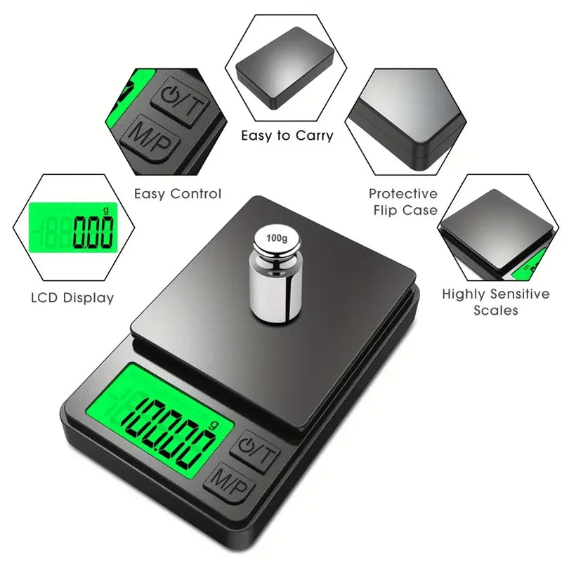 Precision Pocket Scale 1000g X 0.01g - Digital Gram Food Jewelry Ounces/Grains Scale with Backlit LCD - Mini Scale for Travel