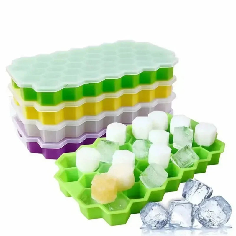 37-chamber Honeycomb Ice Cube Tray Reusable Food-grade Silicone Ice Cube Mold BPA-free Ice Maker Removable Lid ice tray