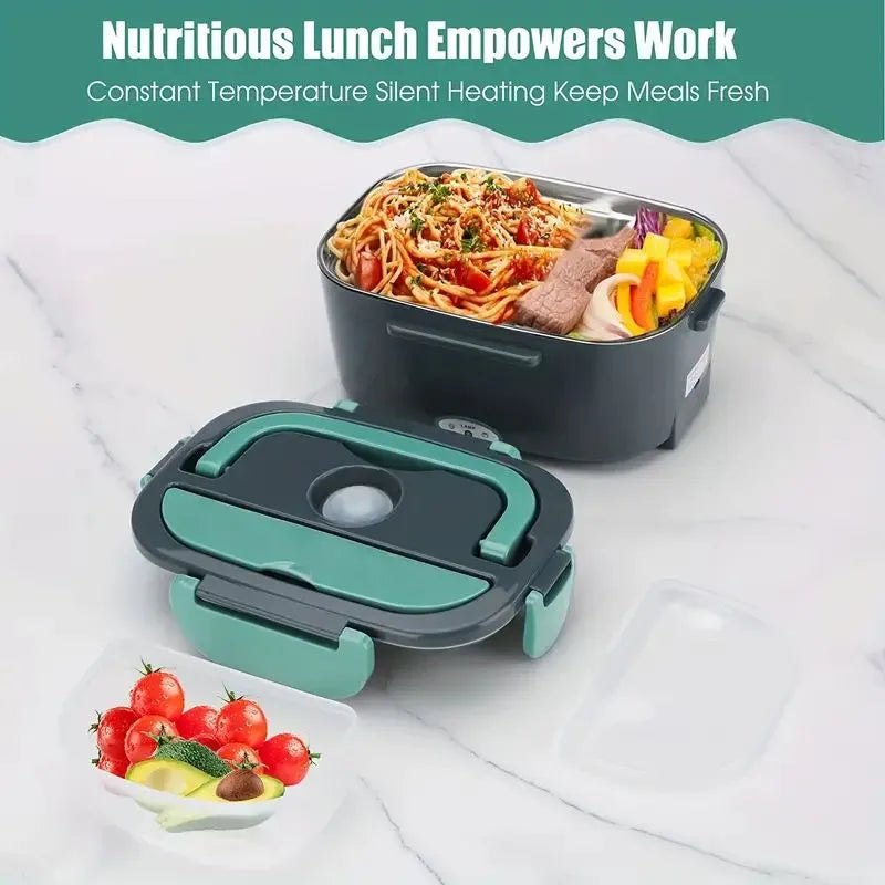 2-In-1 Electric Heating Lunch Box Car + Home 12V/220/110V Portable Stainless Steel Liner Bento Lunchbox Food Container Bento Box