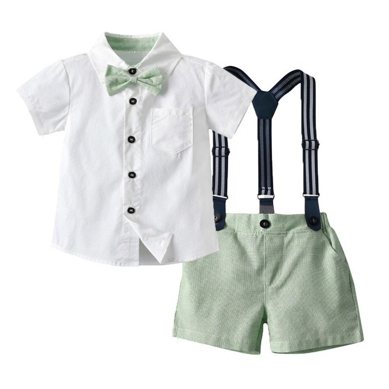 Baby Boy Gentleman Clothes Set Suit For Toddler White Shirt with Bow Tie+Suspender Shorts Formal Newborn Boys Clothes