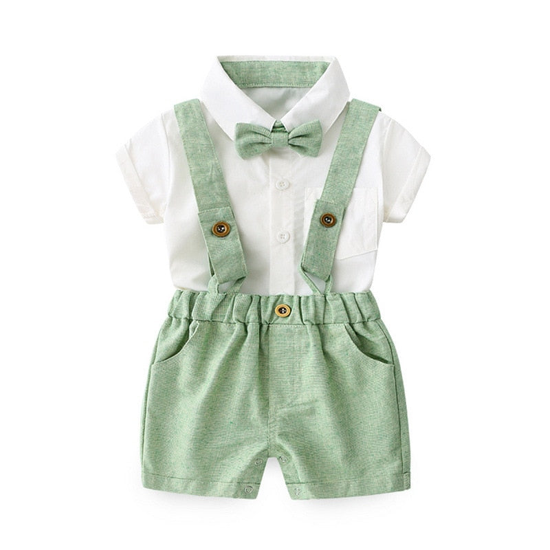 Baby Boy Gentleman Clothes Set Suit For Toddler White Shirt with Bow Tie+Suspender Shorts Formal Newborn Boys Clothes