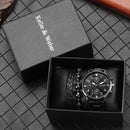 Personality Men Watch Bracelets Gift Set Luxury Leather Quartz Date Watches with Box for Boyfriend Gifts Idea for Father&