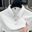 New Men's Casual Fashion Striped Short Sleeved Collar Polo Shirt Breathable and Comfortable Summer Versatile T-shirt