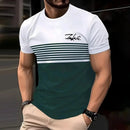 Fashionable striped printed short-sleeved T-shirt Spring/Summer casual collar crew T-shirt Soft and breathable T-shirt for