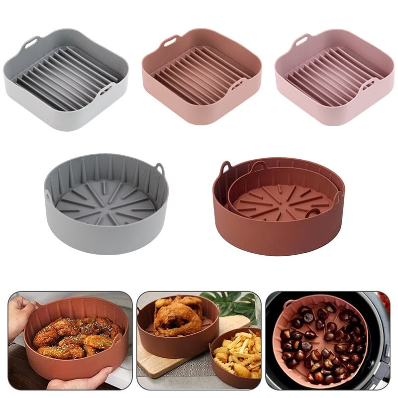 Air Fryer Silicone Mold Kitchen Baking Tools Oven Baked Chicken Pizza Fried  Chicken Basket Reusable Pan