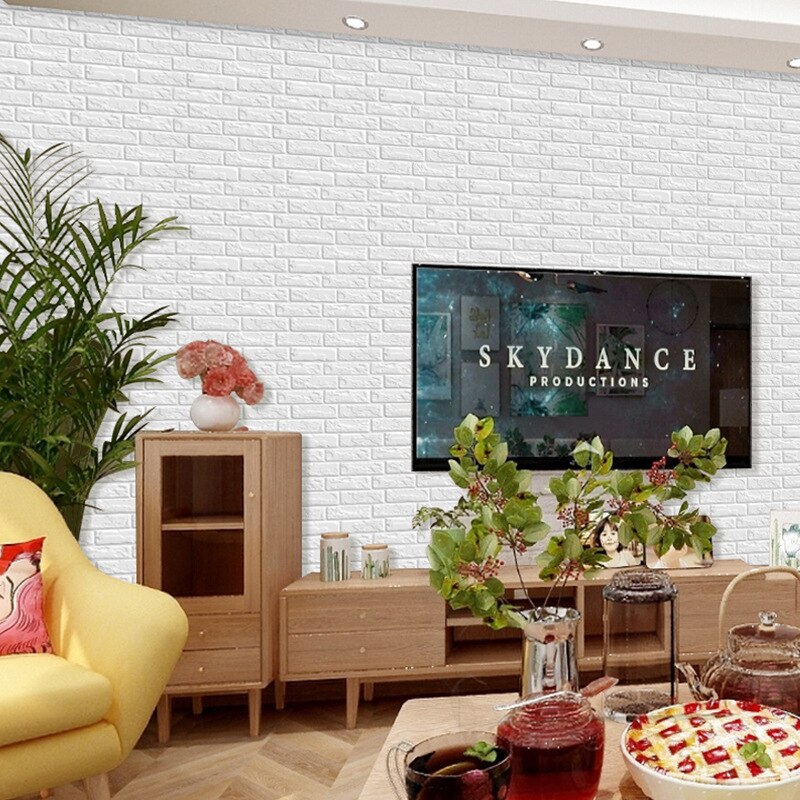 1PCS Self adhesive Waterproof TV Background Brick Wallpapers 3D Wall Sticker Living Room Wallpaper Mural Bedroom Decorative