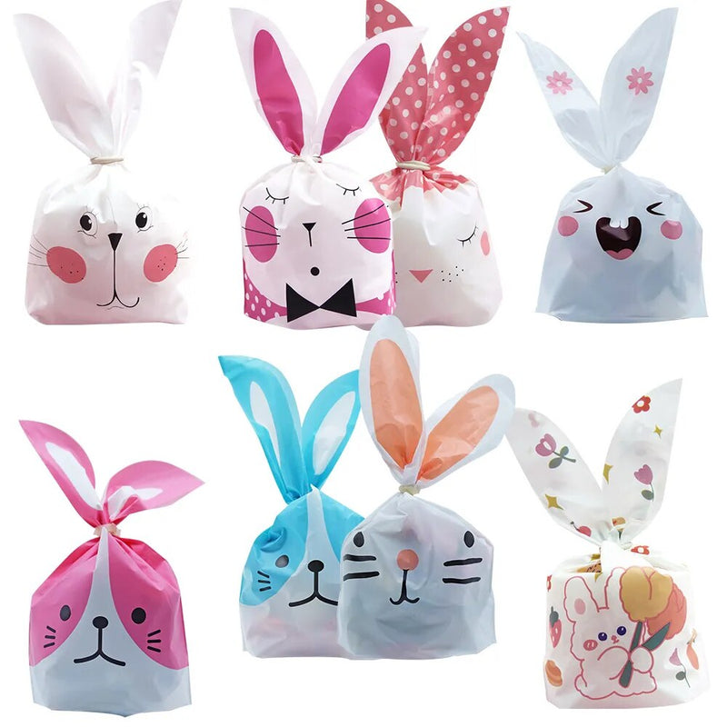 10/20pcs Cute Rabbit Ear Bags Plastic Cookie Candy Gift Bags For Easter Party Biscuits Snack Baking Packing Supplies Kids Gifts