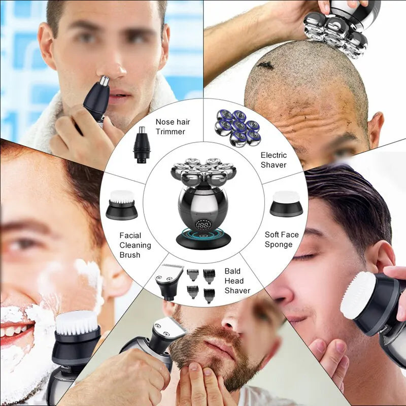 Electric Shaver 7D Floating Cutter Head Base Charging Portable Men Beard Trimmer Clipper Skull Shaver Waterproof Shaving