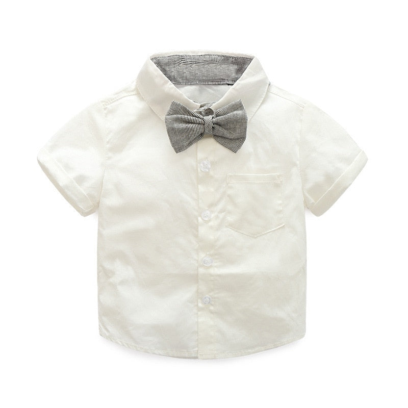 Baby Boy Gentleman Clothes Set Suit For Toddler White Shirt with Bow Tie+Suspender Shorts Formal Newborn Boys Clothes