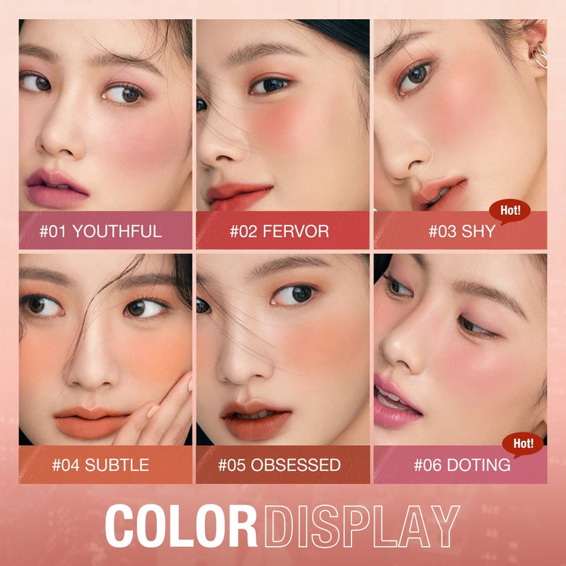 O.TWO.O Blush Stick Cream Blusher 6 Colors Blendable Waterproof Long-lasting Lip Cheek Eye Multi-use Stick Make-up for Women