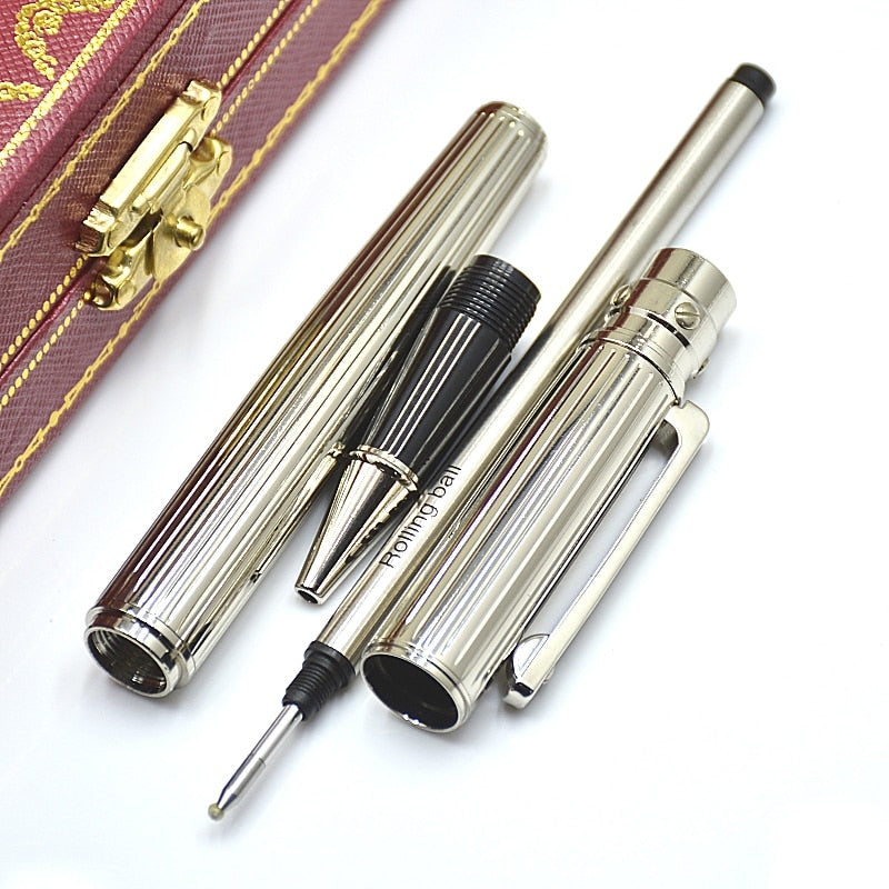 Luxury Santos Series Ct Metal Rollerball Pen High Quality Silver Golden Stripe Office School Stationery Writing Smooth Gel Pens