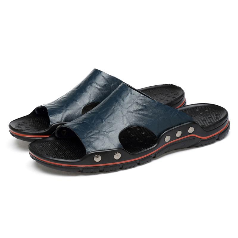 Mens Slippers Outdoor Genuine Leather Slides for Men Couple Non-slip Women Home Fashion Casual Single Shoes Large Size