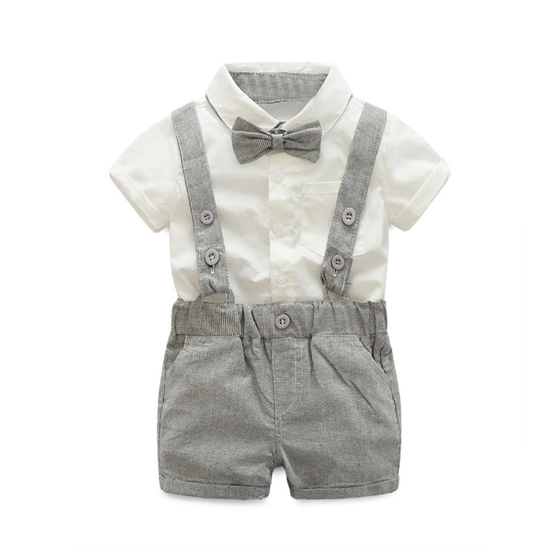 Baby Boy Gentleman Clothes Set Suit For Toddler White Shirt with Bow Tie+Suspender Shorts Formal Newborn Boys Clothes