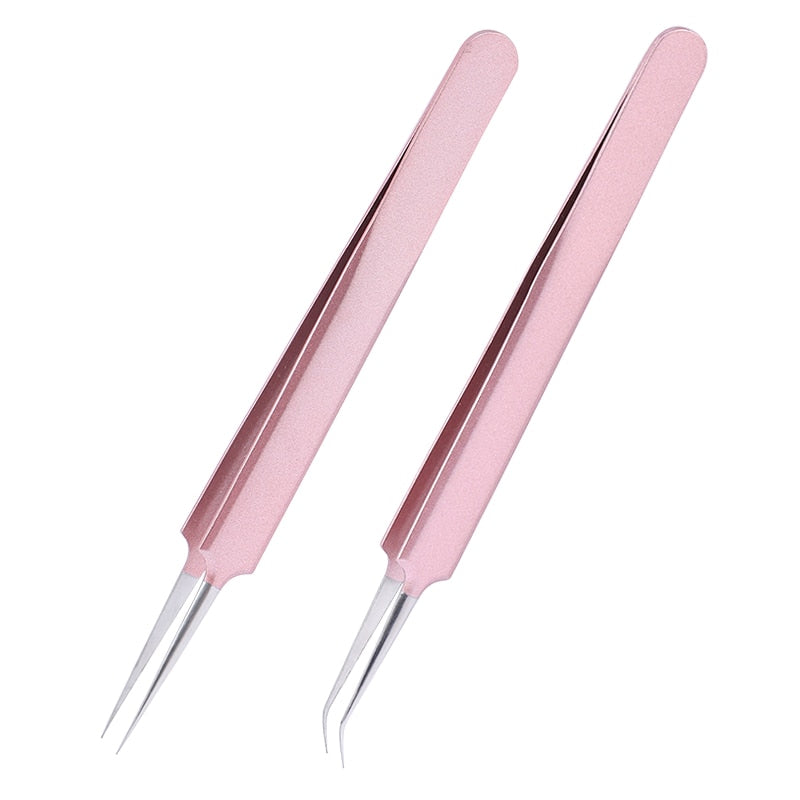 Stainless Steel Eyelashes Tweezers Professional For Lashes Extension Gold Decor Anti-static Eyebrow Tweezers Eyelash Extension